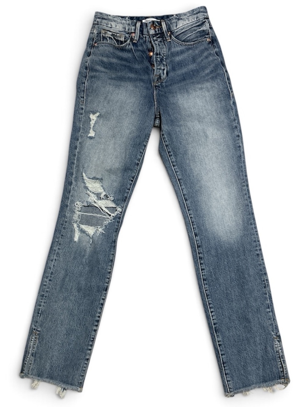 Good American Good Boy Distressed Split Hem Jeans 0/25